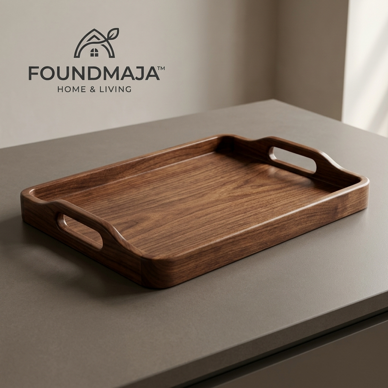 Foundmaja™ Walnut-Style Serving Tray with Handles