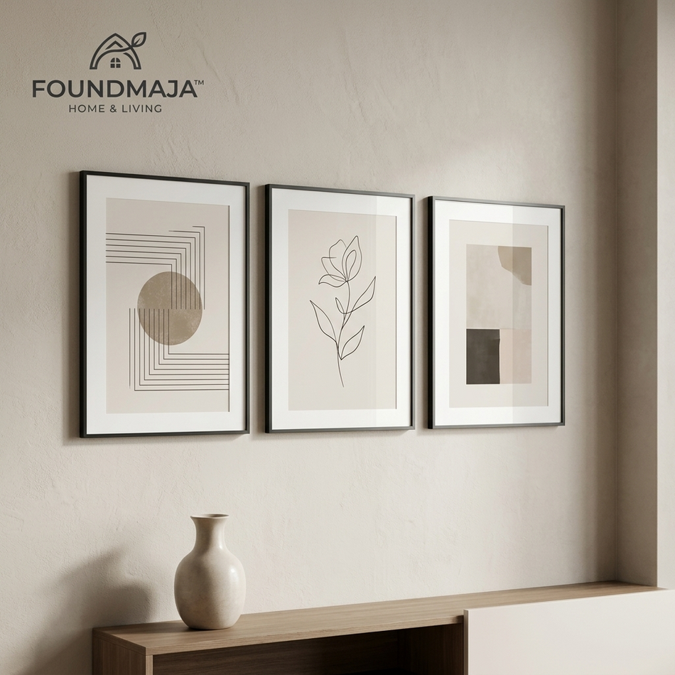 Foundmaja™ Neutral Framed Wall Art Trio Set