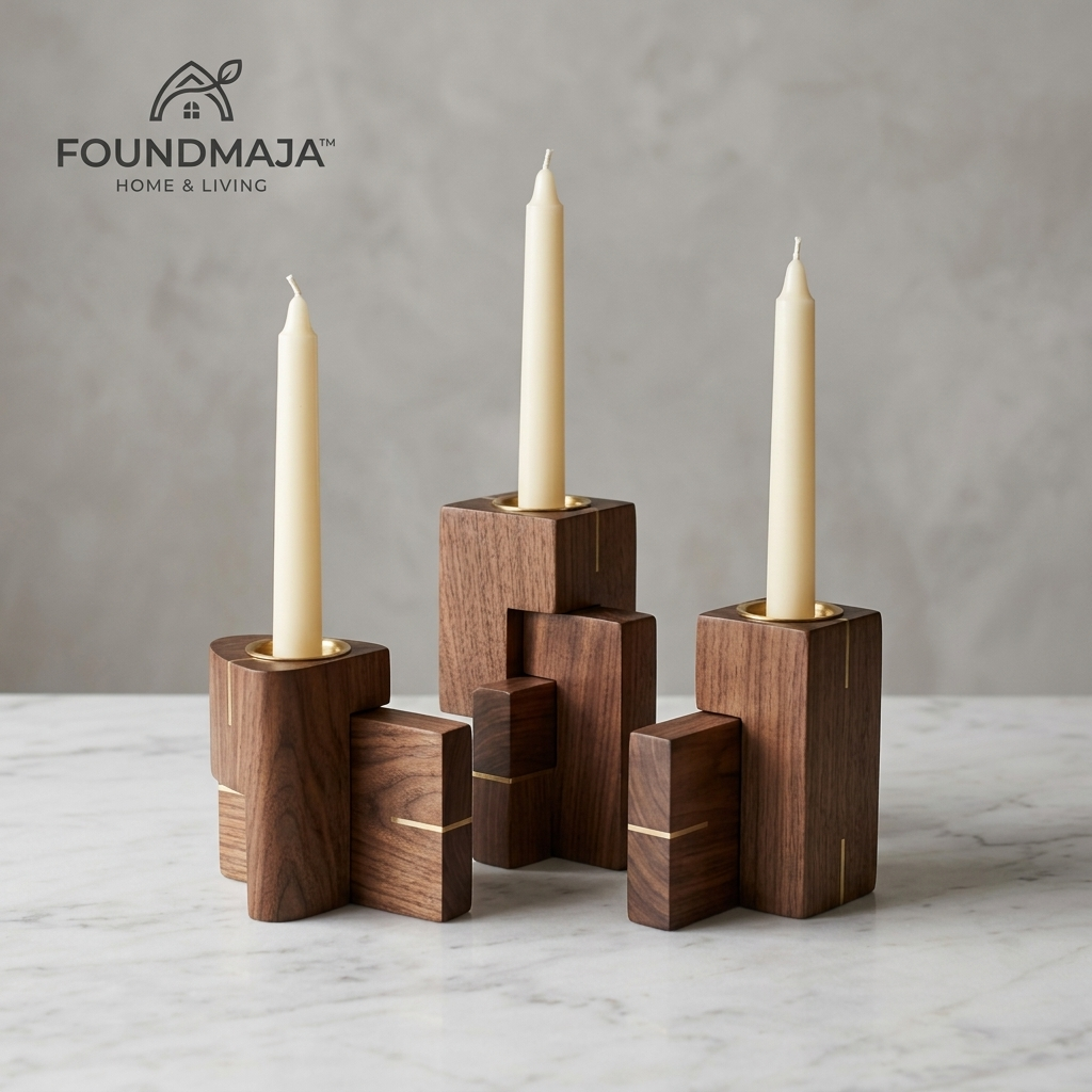 Foundmaja™ Modern Wood Block Candle Holder Set