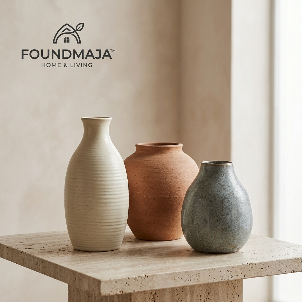 Foundmaja™ Artisan Ceramic Vase Trio