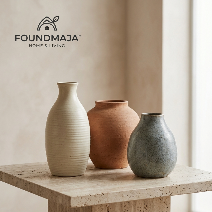 Foundmaja™ Artisan Ceramic Vase Trio